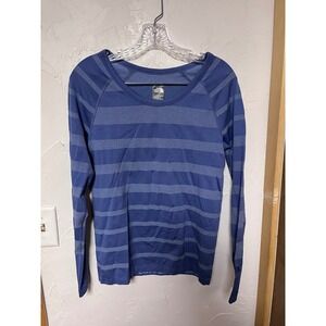The North Face Womens Long Sleeve Striped Athletic Top Size S P Blue Lightweight